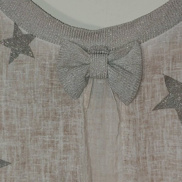 Made in Italy Linen Blend Split Back with Bow Sleeveless Top Silver Cream Size M - Picture 4 of 6